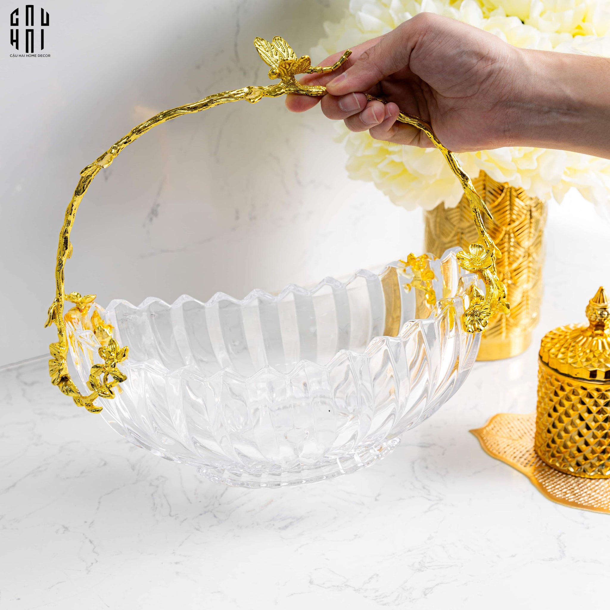 GIỎ TRÁI CÂY THUỶ TINH GOLDEN DRAGONFLY