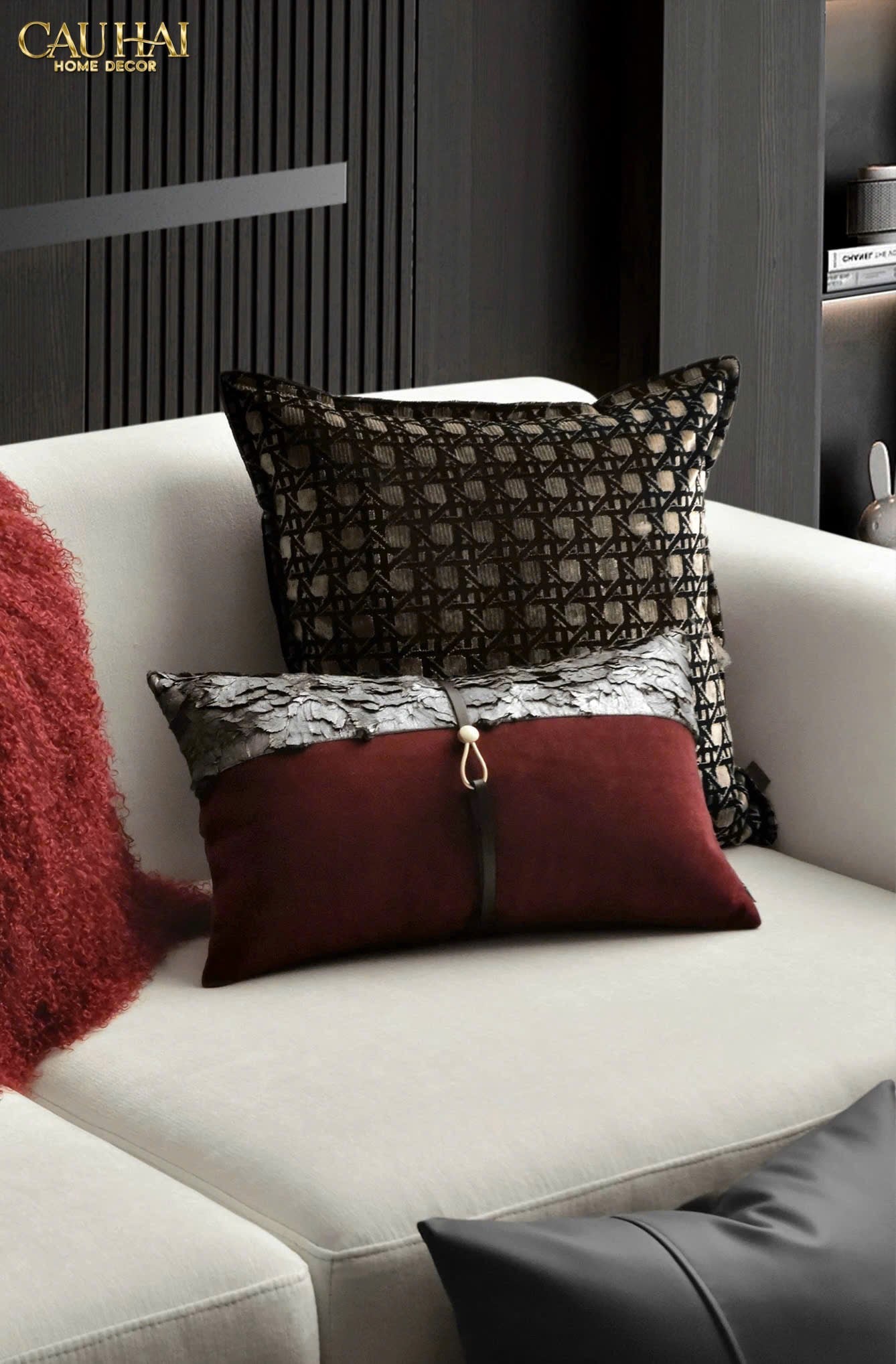 GỐI BURGUNDY VELVET SANGRIA METALLIC 30x50-11- Cậu Hai Home Decor