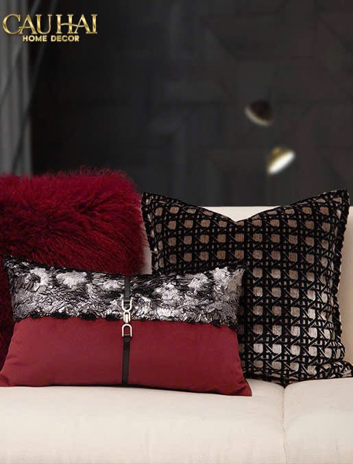 GỐI BURGUNDY VELVET SANGRIA METALLIC 30x50-6- Cậu Hai Home Decor