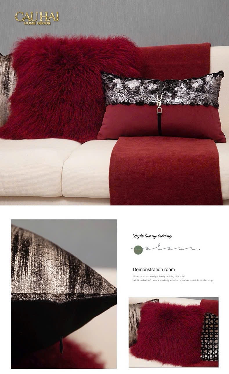 GỐI BURGUNDY VELVET SANGRIA METALLIC 30x50-7- Cậu Hai Home Decor