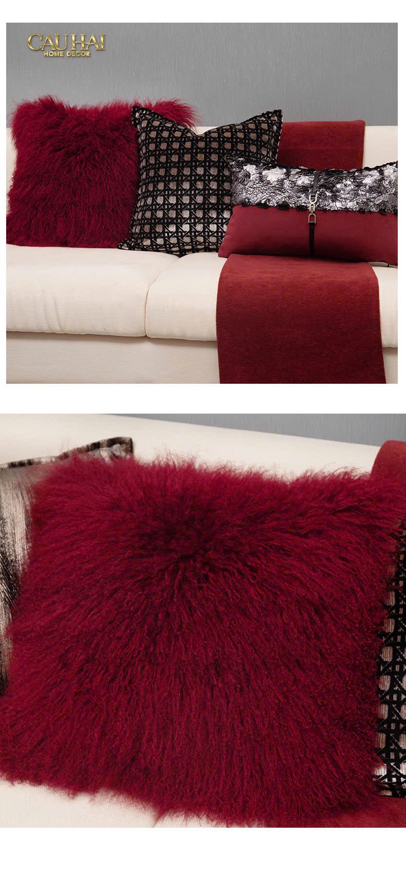 GỐI BURGUNDY VELVET SANGRIA METALLIC 30x50-8- Cậu Hai Home Decor