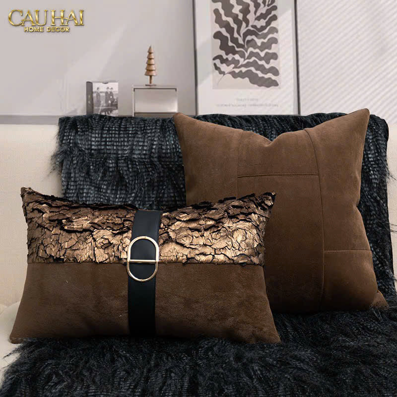 GỐI JACQUARD GALLIANO D’OR BRONZE LEATHER 30x50-2- Cậu Hai Home Decor