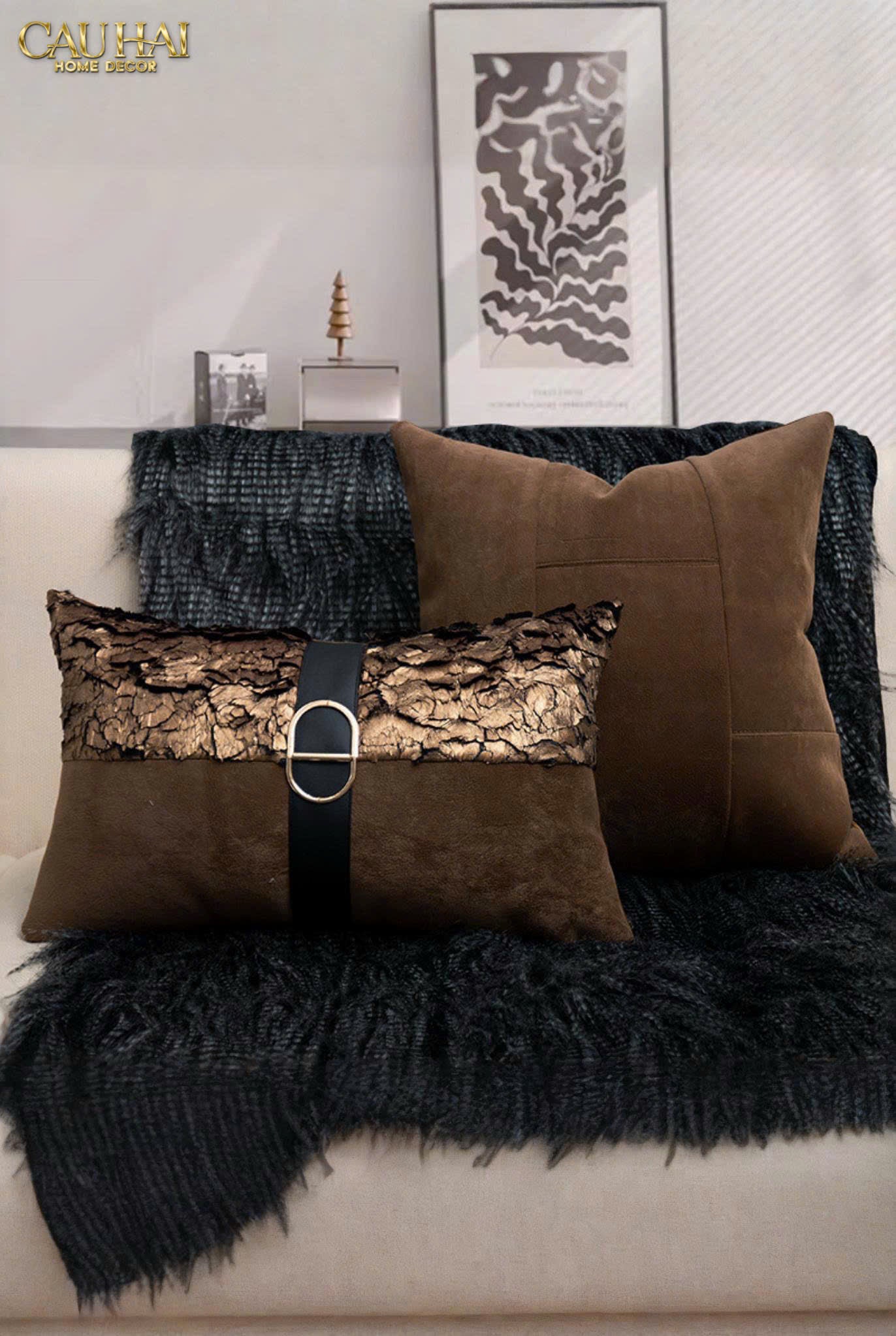 GỐI JACQUARD GALLIANO D’OR BRONZE LEATHER 30x50-3- Cậu Hai Home Decor