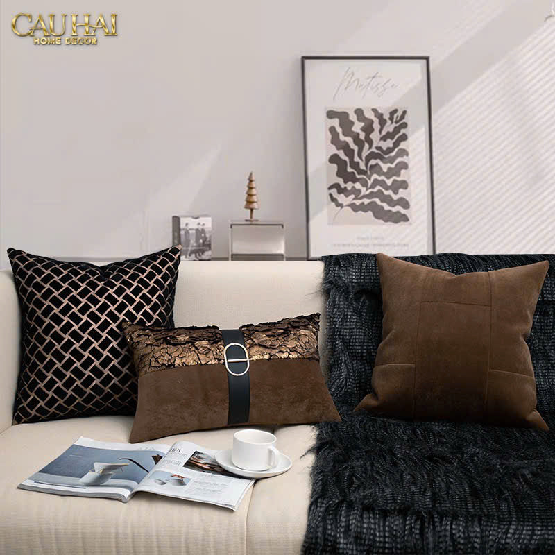 GỐI JACQUARD GALLIANO D’OR BRONZE LEATHER 30x50-4- Cậu Hai Home Decor