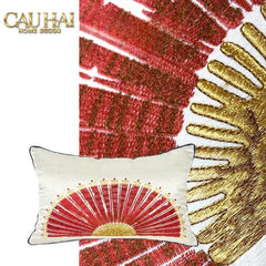 Gối Jacquard Rouge Oriental Éventail Lunaire d’Or 35x50-CẬU HAI HOME DECOR