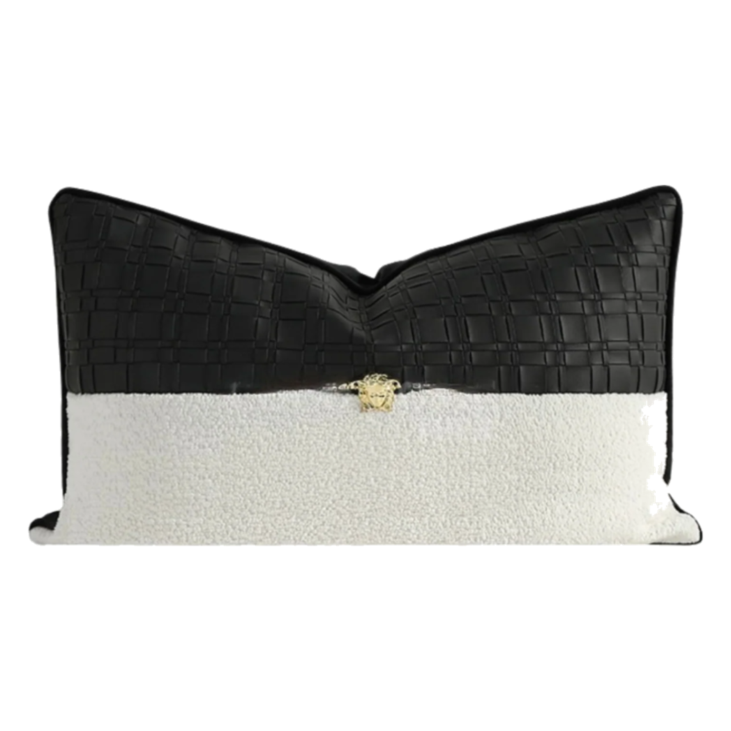 Gối Leather Croco Medusa Noir Ivory 30x50