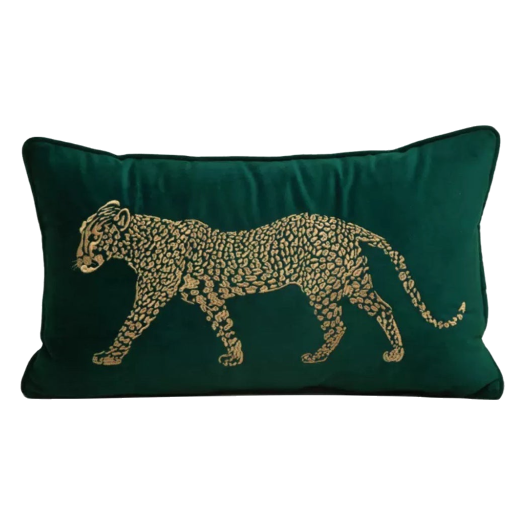 Gối Nhung Leopard Stride Emerald 30x50 - Cậu Hai Home Decor