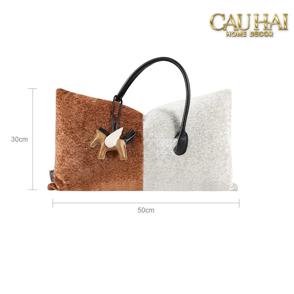 Gối Nhung Silhouette Équestre Bicolore 30x50 - Special Pegasus Charm-VỎ GỐI-CẬU HAI HOME DECOR