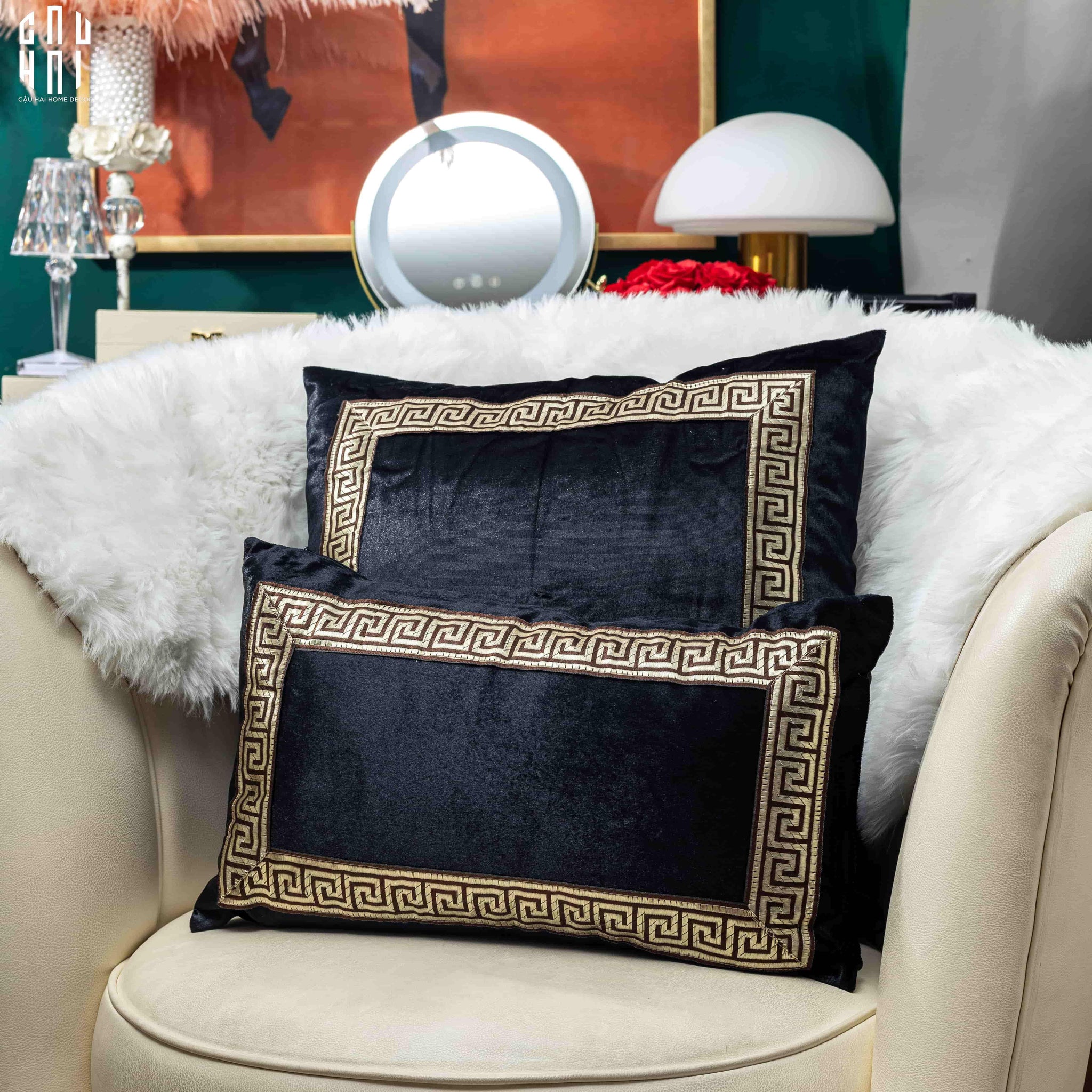 GỐI SOFA NHUNG CROCHET - NOIR 30X50CM-CẬU HAI HOME DECOR