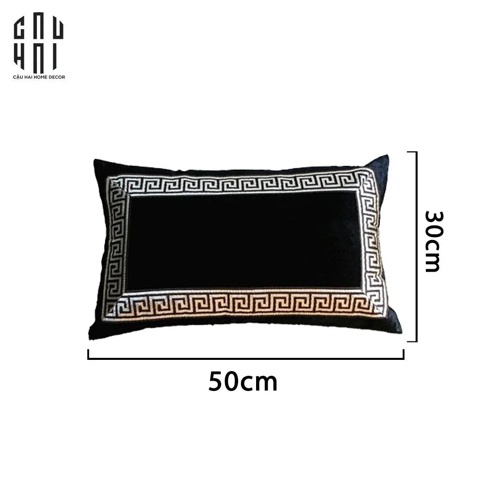 Gối Sofa Nhung Crochet - Noir 30X50Cm-CẬU HAI HOME DECOR