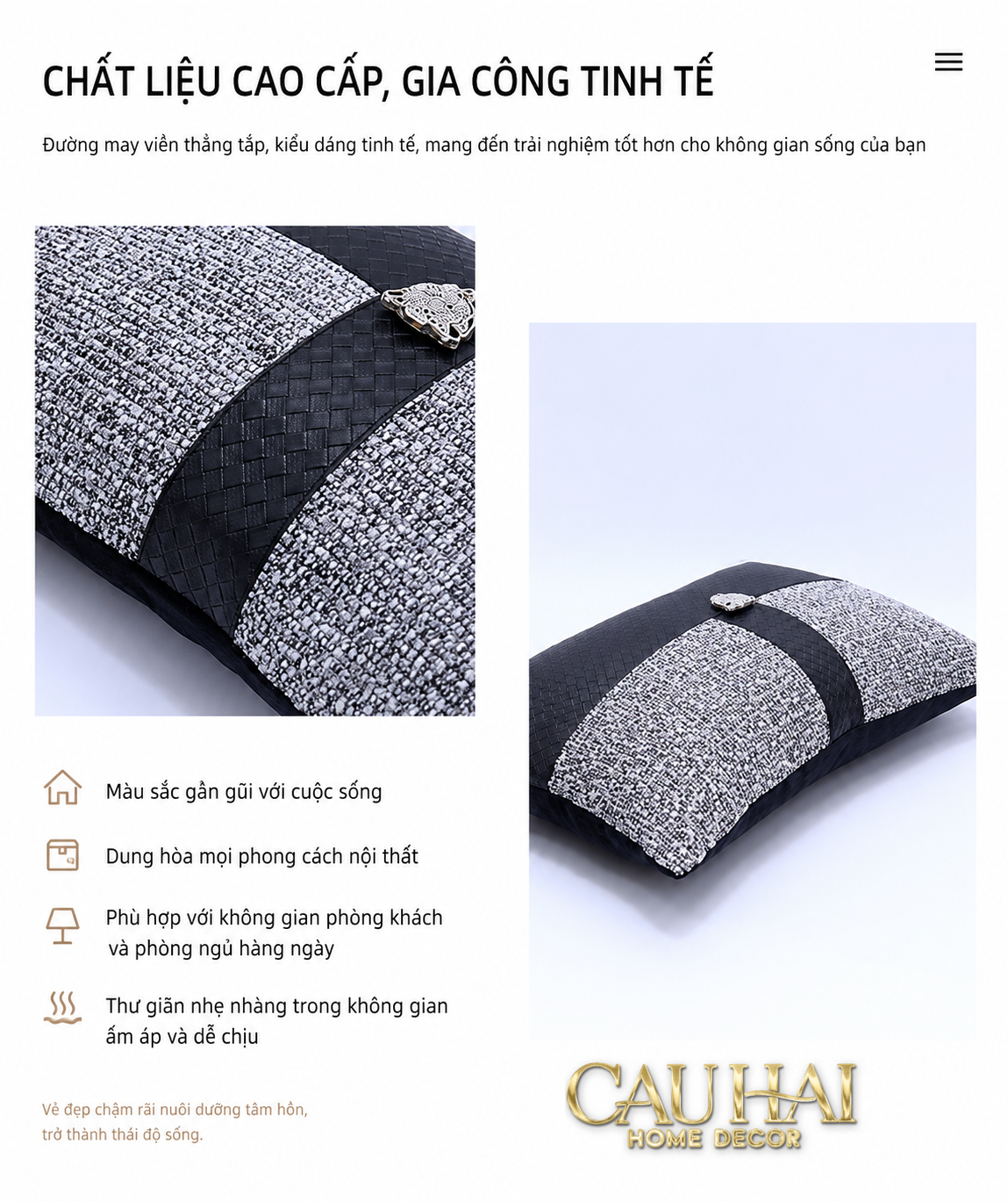 Gối Tweed Leather Midnight Sentinel Panther 30X50-VỎ GỐI-CẬU HAI HOME DECOR