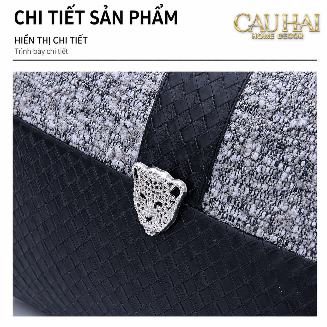 Gối Tweed Leather Midnight Sentinel Panther 30X50-VỎ GỐI-CẬU HAI HOME DECOR