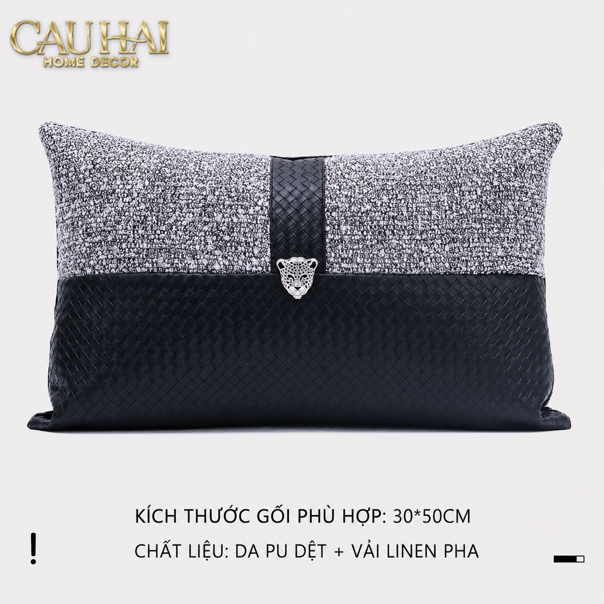 Gối Tweed Leather Midnight Sentinel Panther 30X50-VỎ GỐI-CẬU HAI HOME DECOR