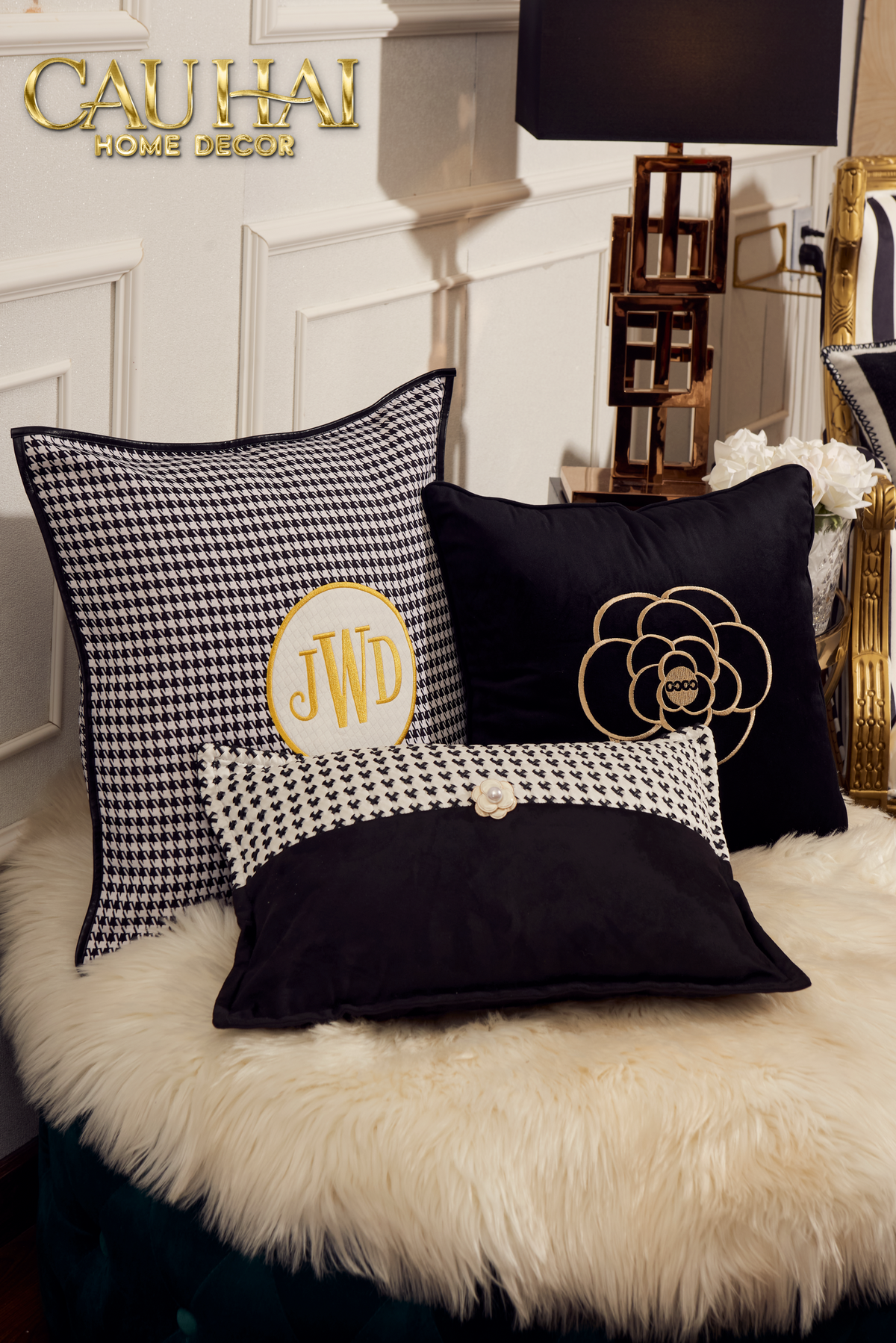 Gối Velvet Tweed Camélia Mystique 30X50-VỎ GỐI-CẬU HAI HOME DECOR