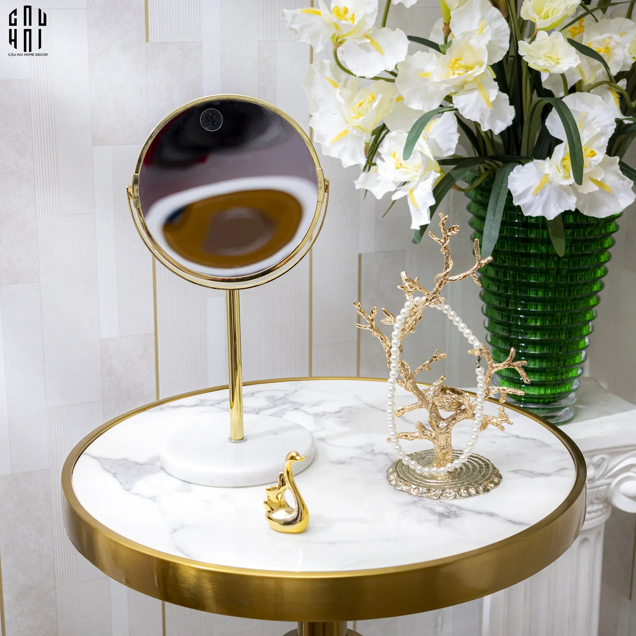 GƯƠNG TRANG ĐIỂM GOLDEN MARBLE-CẬU HAI HOME DECOR