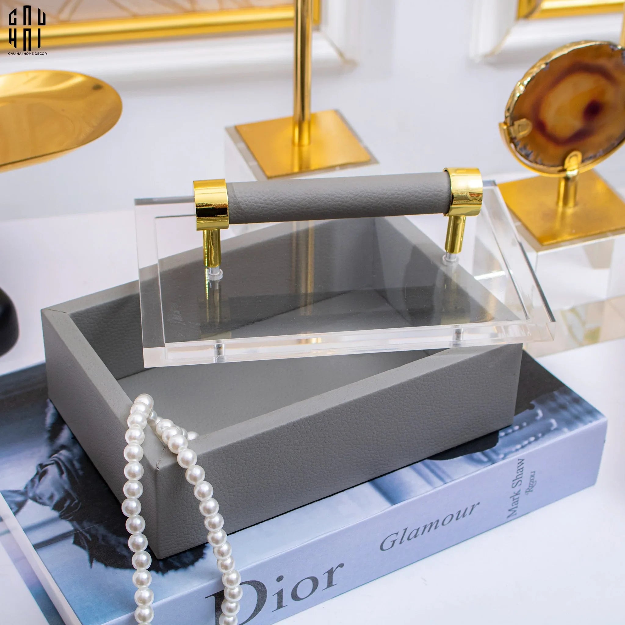 Haute Folie - Hộp Da Đa Năng Đựng Phụ Kiện - Gray Glamour 12x18-HỘP TRANG SỨC-CẬU HAI HOME DECOR