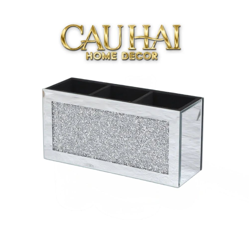 Haute Folie - Hộp Đựng Cọ 3 Ngăn Starlight Mirrored Argenté Bling Bling-GƯƠNG TRANG ĐIỂM-Đối tác tại Trung Quốc theo từng đơn đặt hàng-CẬU HAI HOME DECOR
