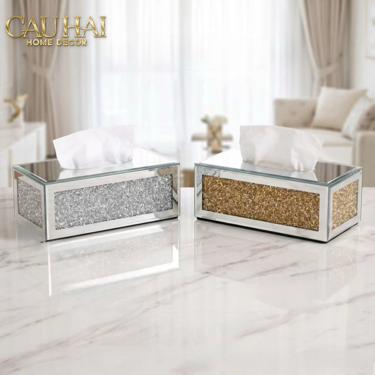 Haute Folie - Hộp Giấy Chữ Nhật Viền Gương Cắt Cạnh — Starlight Mirrored Tissue Box-CẬU HAI HOME DECOR