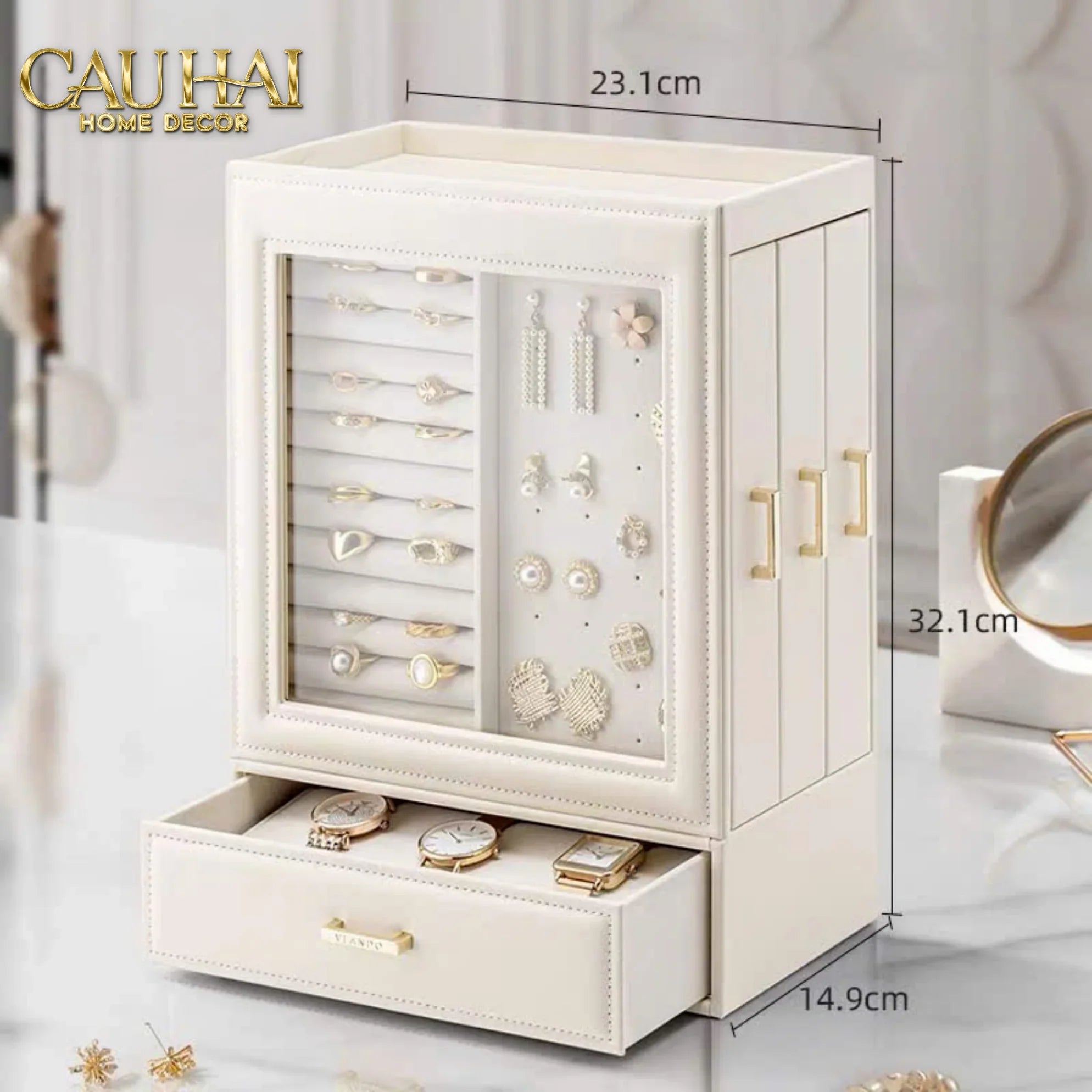 Haute Folie - Hộp Trang Sức Da Pearl Lateral Élegance Jewelry Closet-CẬU HAI HOME DECOR