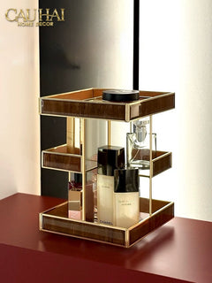 Haute Folie - Kệ 3 Tầng Thuỷ Tinh Xoay 360• Bàn Trang Điểm Élégance Rotating Vanity Organizer 20x20x28.8-CẬU HAI HOME DECOR