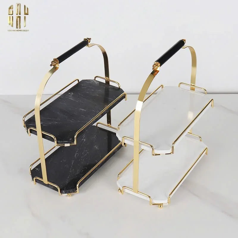 Haute Folie - Kệ Bàn Trang Điểm 2 Tầng Đá Marble Đen - Manor Tiered Organizers 30x37-CẬU HAI HOME DECOR