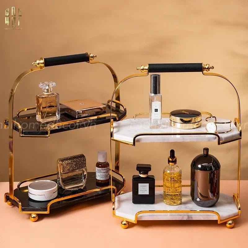 Haute Folie - Kệ Bàn Trang Điểm 2 Tầng Đá Marble Đen - Manor Tiered Organizers 30x37-CẬU HAI HOME DECOR
