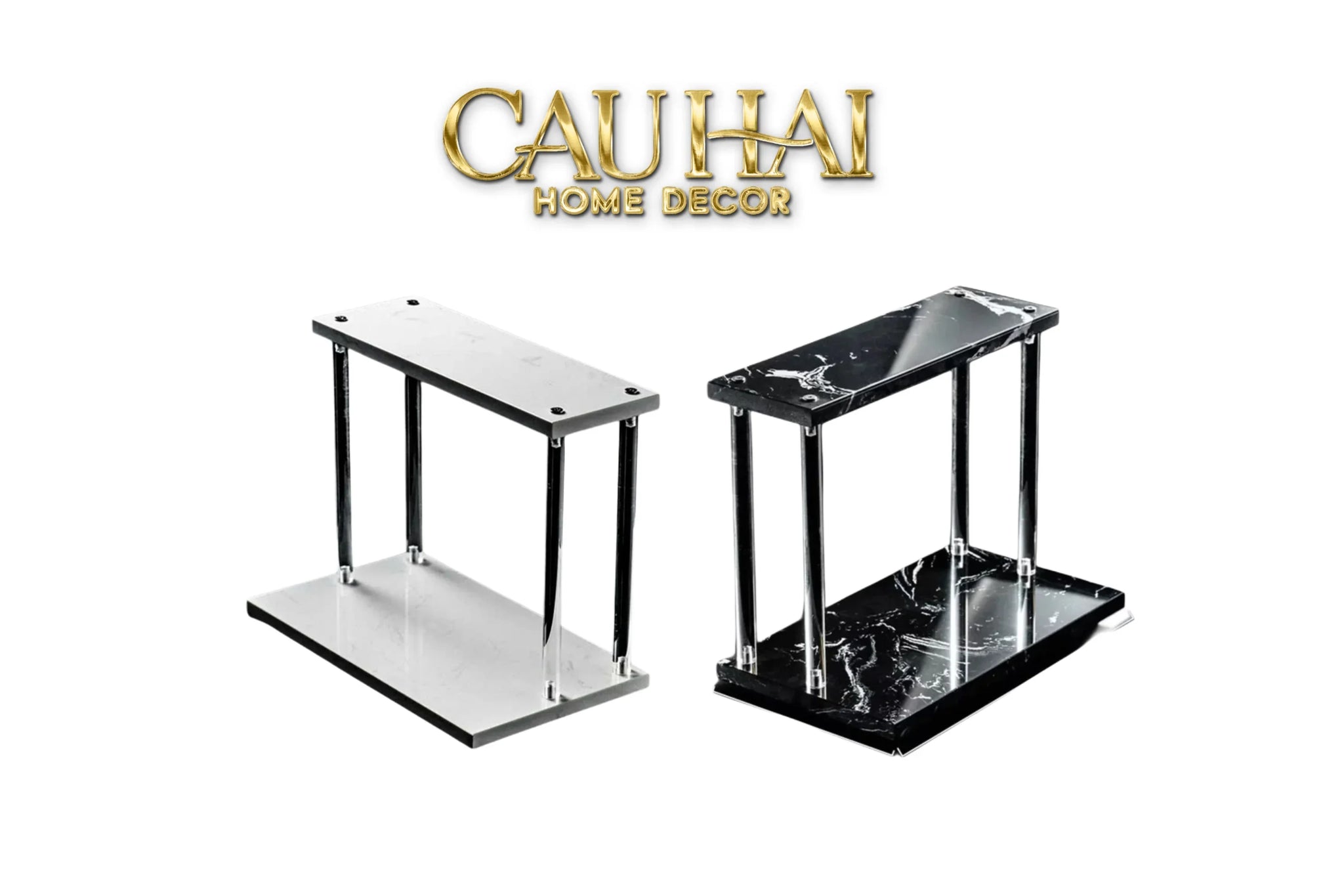 Haute Folie - Kệ Phòng Tắm 2 Tầng Đá Marble Acrylic Column Gabriel Tiered Organizers 20x26.5-CẬU HAI HOME DECOR