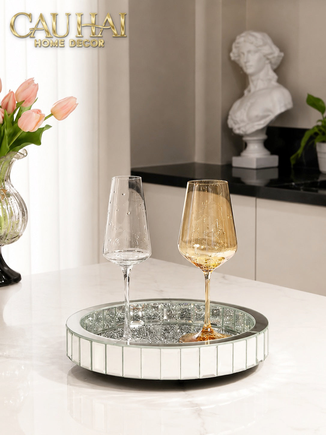 Haute Folie - Khay Gương Tròn Đế Xoay Starlight Mirrored Argenté D30-KHAY TRANG TRÍ-Đối tác tại Trung Quốc theo từng đơn đặt hàng-CẬU HAI HOME DECOR
