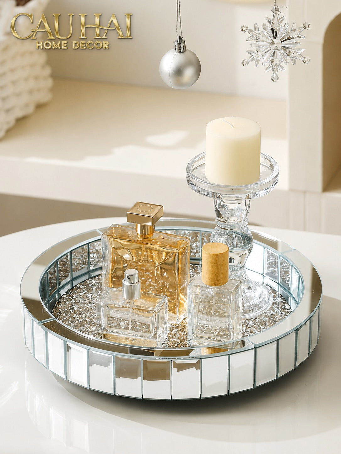 Haute Folie - Khay Gương Tròn Đế Xoay Starlight Mirrored Argenté D30-KHAY TRANG TRÍ-Đối tác tại Trung Quốc theo từng đơn đặt hàng-CẬU HAI HOME DECOR
