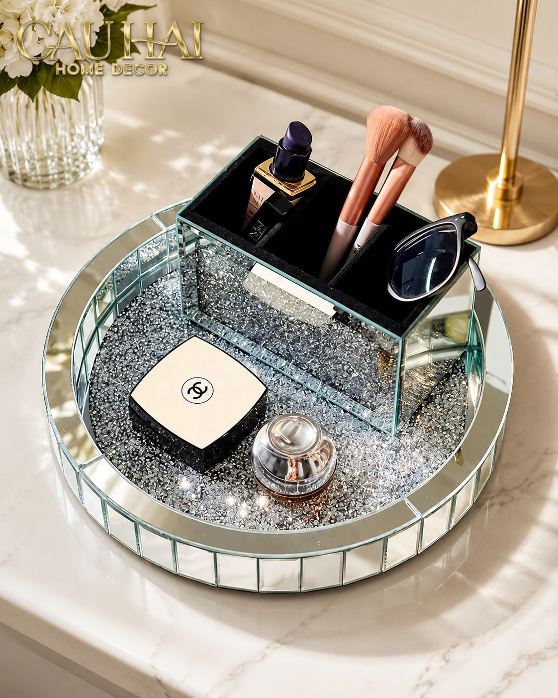 Haute Folie - Khay Gương Tròn Đế Xoay Starlight Mirrored Argenté D30-KHAY TRANG TRÍ-Đối tác tại Trung Quốc theo từng đơn đặt hàng-CẬU HAI HOME DECOR