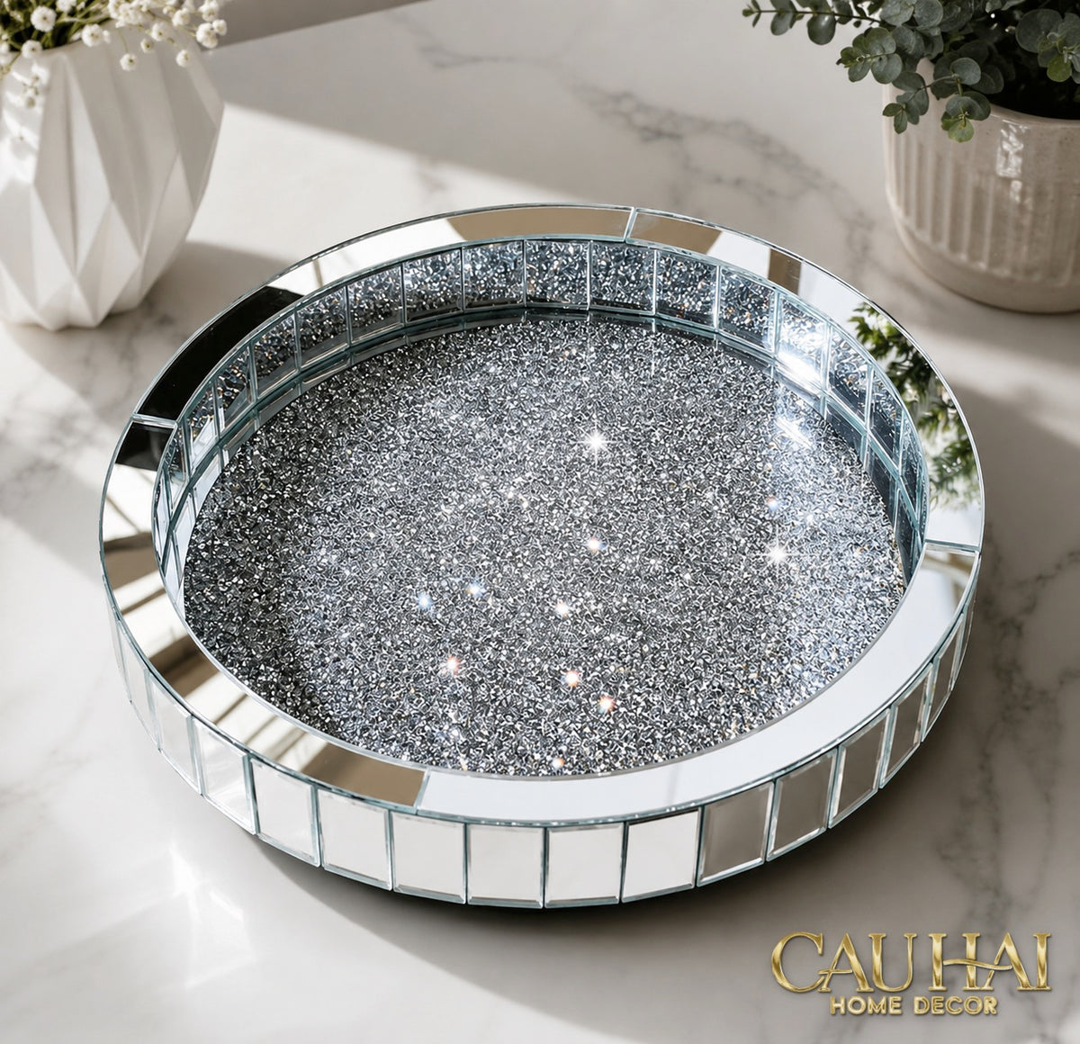 Haute Folie - Khay Gương Tròn Đế Xoay Starlight Mirrored Argenté D30-KHAY TRANG TRÍ-Đối tác tại Trung Quốc theo từng đơn đặt hàng-CẬU HAI HOME DECOR