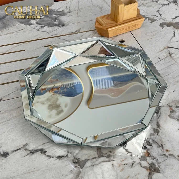 Haute Folie - Khay Gương Tròn Diamond Facetté Platinum Éclat Decoratives Trays D34-CẬU HAI HOME DECOR