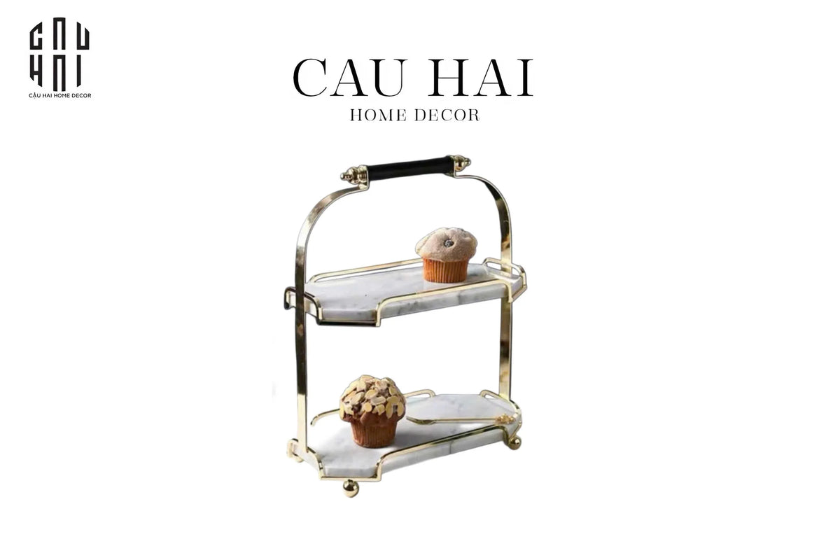 Haute Folie - Khay Kệ Bàn Trang Điểm 2 Tầng Đá Marble Trắng - Manor Tiered Organizers 30x37-KHAY TRANG TRÍ-Đối tác tại Trung Quốc theo từng đơn đặt hàng-CẬU HAI HOME DECOR