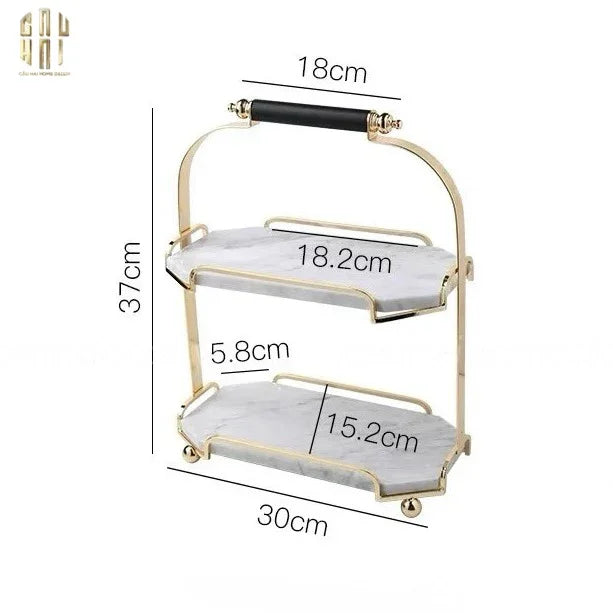 Haute Folie - Khay Kệ Bàn Trang Điểm 2 Tầng Đá Marble Trắng - Manor Tiered Organizers 30x37-CẬU HAI HOME DECOR