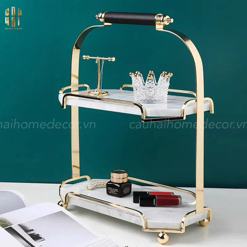 Haute Folie - Khay Kệ Bàn Trang Điểm 2 Tầng Đá Marble Trắng - Manor Tiered Organizers 30x37-CẬU HAI HOME DECOR