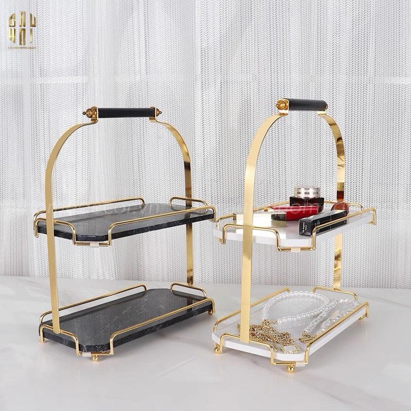 Haute Folie - Khay Kệ Bàn Trang Điểm 2 Tầng Đá Marble Trắng - Manor Tiered Organizers 30x37-CẬU HAI HOME DECOR