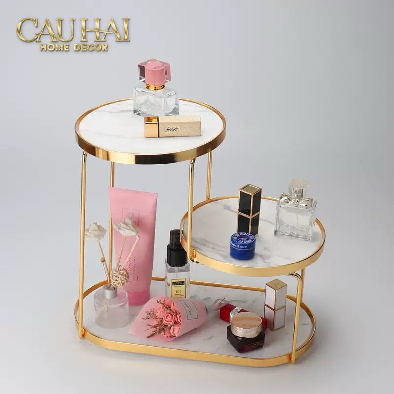 Haute Folie - Khay Kệ Đá Marble Trắng Tròn 2 Tầng Bàn Trang Điểm - New Orion Urban Marble Trays-Khay Kệ Tầng-CẬU HAI HOME DECOR