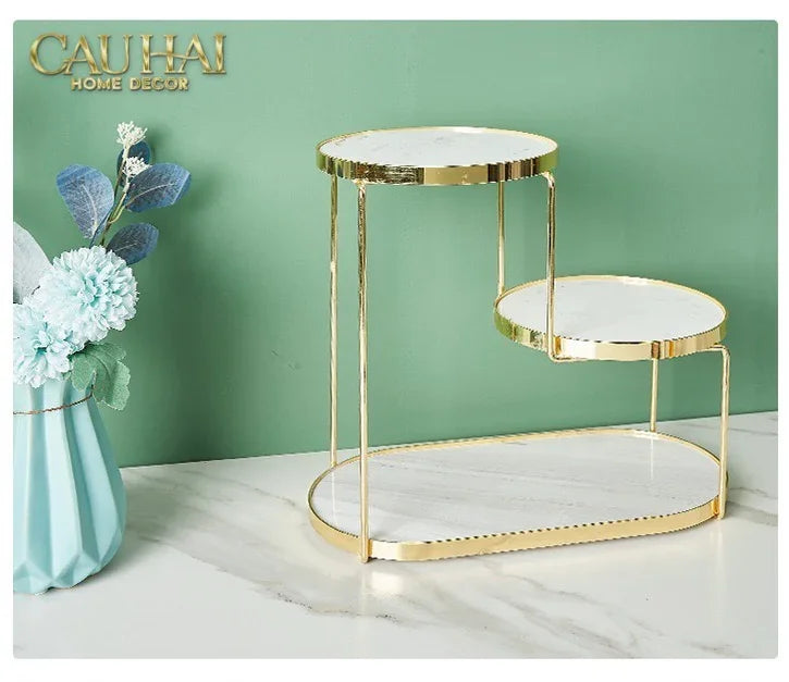Haute Folie - Khay Kệ Đá Marble Trắng Tròn 2 Tầng Bàn Trang Điểm - New Orion Urban Marble Trays-Khay Kệ Tầng-CẬU HAI HOME DECOR