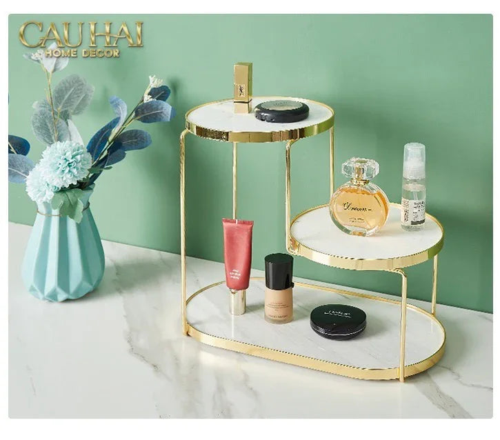 Haute Folie - Khay Kệ Đá Marble Trắng Tròn 2 Tầng Bàn Trang Điểm - New Orion Urban Marble Trays-Khay Kệ Tầng-CẬU HAI HOME DECOR