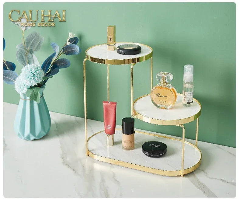 Haute Folie - Khay Kệ Đá Marble Trắng Tròn 2 Tầng Bàn Trang Điểm - New Orion Urban Marble Trays-Khay Kệ Tầng-CẬU HAI HOME DECOR