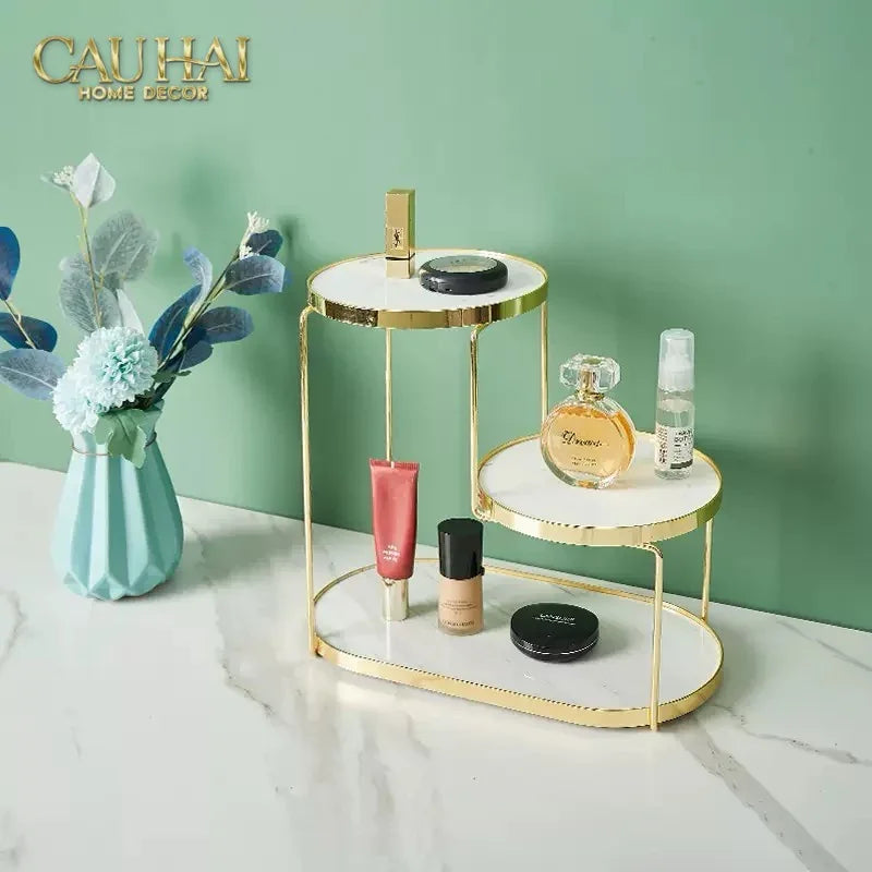 Haute Folie - Khay Kệ Đá Marble Trắng Tròn 2 Tầng Bàn Trang Điểm - New Orion Urban Marble Trays-Khay Kệ Tầng-CẬU HAI HOME DECOR
