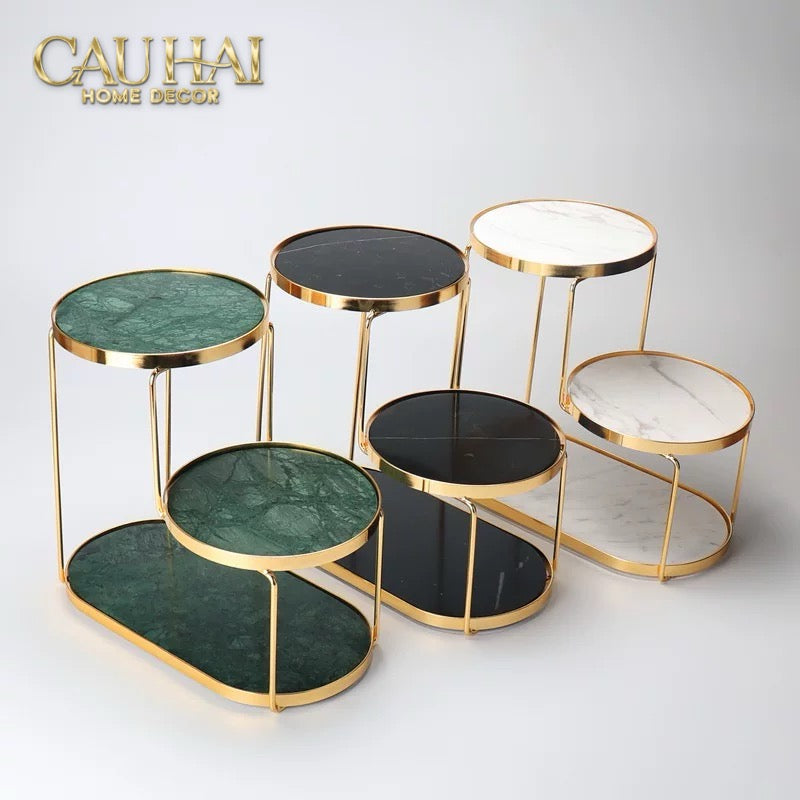 Haute Folie - Khay Kệ Đá Marble Trắng Tròn 2 Tầng Bàn Trang Điểm - New Orion Urban Marble Trays-Khay Kệ Tầng-CẬU HAI HOME DECOR