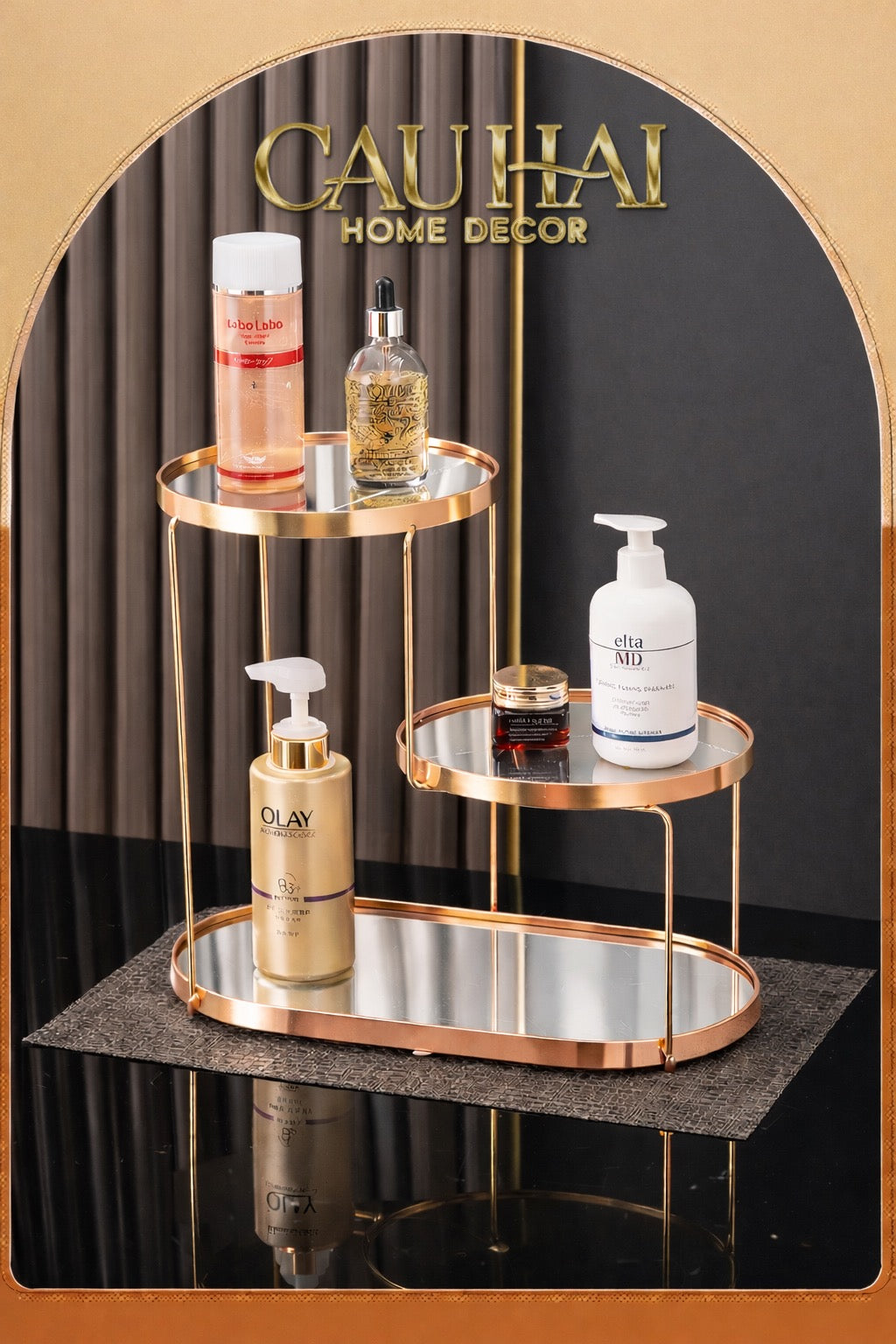 Haute Folie - Khay Kệ Gương Tròn 2 Tầng Bàn Trang Điểm - New Oracle Beauty Mirror Tray-CẬU HAI HOME DECOR