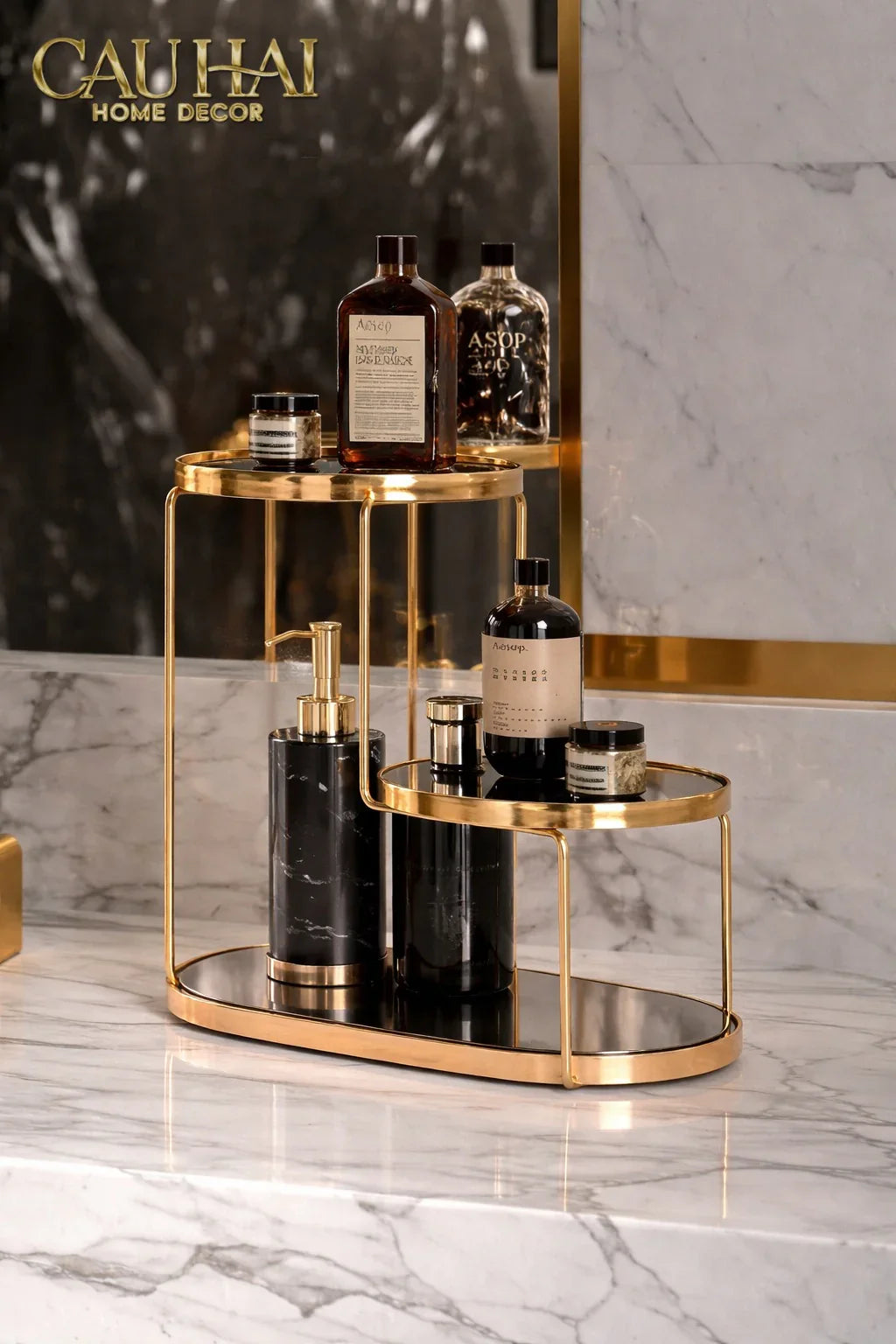 Haute Folie - Khay Kệ Gương Tròn 2 Tầng Bàn Trang Điểm - New Oracle Beauty Mirror Trays-KHAY TRANG TRÍ-CẬU HAI HOME DECOR
