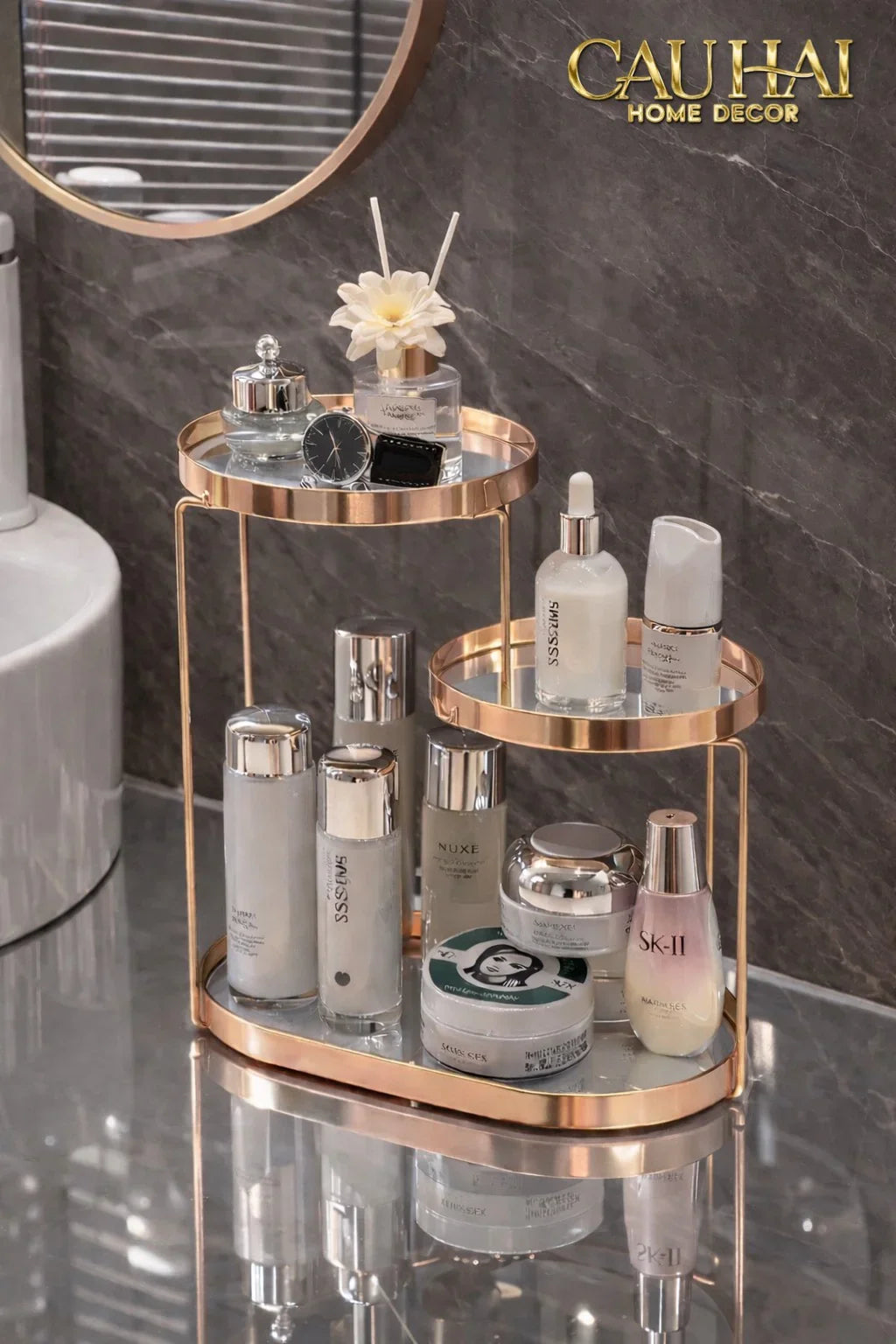Haute Folie - Khay Kệ Gương Tròn 2 Tầng Bàn Trang Điểm - New Oracle Beauty Mirror Trays-KHAY TRANG TRÍ-CẬU HAI HOME DECOR