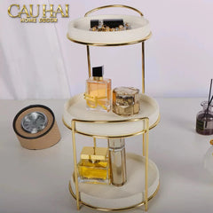 Haute Folie - Khay Kệ Mỹ Phẩm Da 3 Tầng Lux Leather Ivoire Beauty Vanity 21x42-KHAY TRANG TRÍ-CẬU HAI HOME DECOR