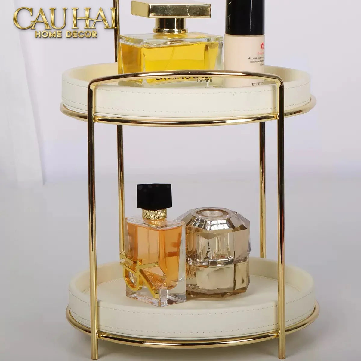 Haute Folie - Khay Kệ Mỹ Phẩm Da 3 Tầng Lux Leather Ivoire Beauty Vanity 21x42-KHAY TRANG TRÍ-CẬU HAI HOME DECOR