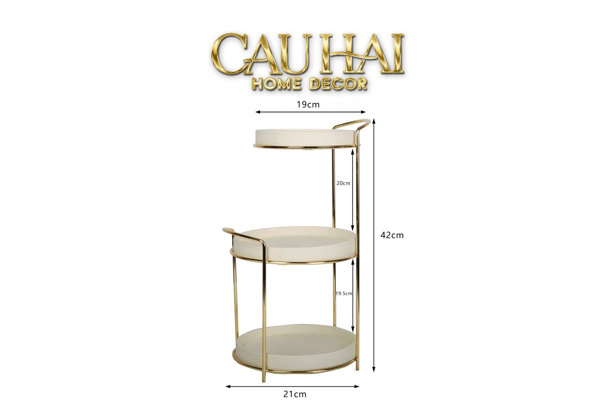 Haute Folie - Khay Kệ Mỹ Phẩm Da 3 Tầng Lux Leather Ivoire Beauty Vanity 21x42-KHAY TRANG TRÍ-CẬU HAI HOME DECOR