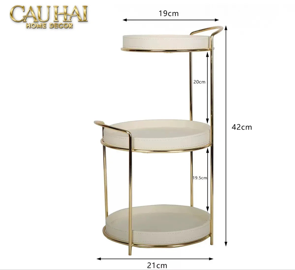 Haute Folie - Khay Kệ Mỹ Phẩm Da 3 Tầng Lux Leather Ivoire Beauty Vanity 21x42-KHAY TRANG TRÍ-CẬU HAI HOME DECOR