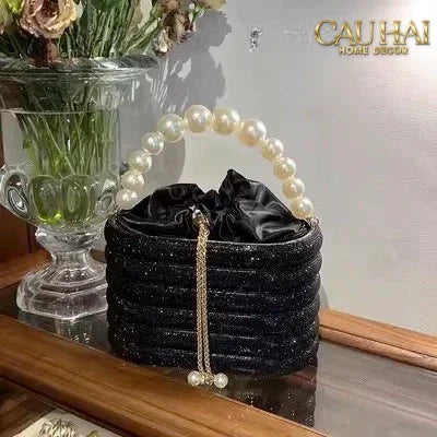 Haute Folie - Túi Handbag Full Kim Cương Đen- Perle Savoir Aterlier Diamond Pavé Haute Décor Object-TÚI XÁCH & VÍ TRANG TRÍ-CẬU HAI HOME DECOR
